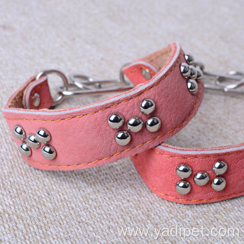 rivet polyester PU leather dog traction pet collar